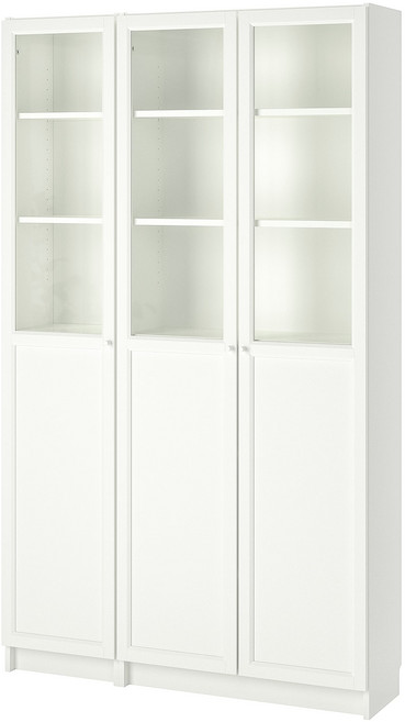 이케아 빌리+옥스베리 책장 수납장 장식장 유리 6단 화이트 120x30x202cm, 화이트/유리