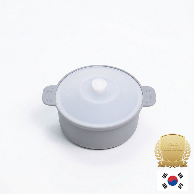 아티즌 쿡 국산 실리콘 계란찜기 전자레인지 용기 내열유리 찜기 주방용품 이유식 용기, 중형 원형 / 바디:그레이 / 뚜껑:반투명, 1개