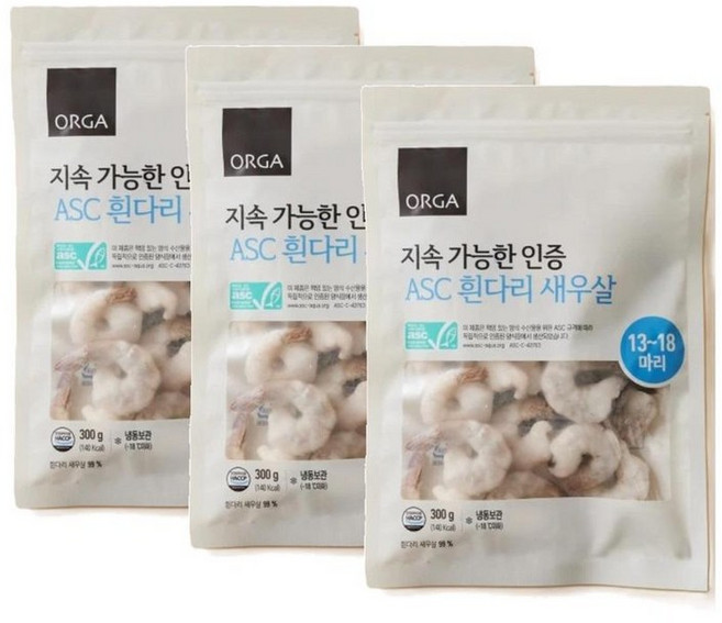 올가 ASC 흰다리 생 새우살 (13~18마리), 3개, 300g