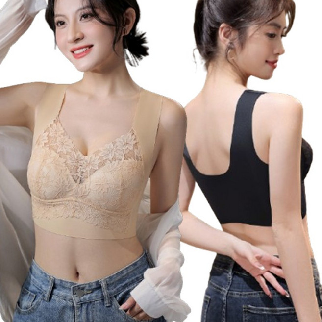 KAQIA 레이스 여성 브래지어 노와이어 속옷 빅사이즈 심리스 스포츠브라 2세트 WX96