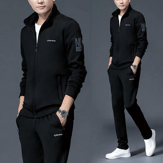 남성 집업 츄리닝 상하세트 봄 가을 맨투맨 긴팔 자켓 점퍼 블랙 와이드팬츠 긴바지 운동복 트레이닝 헬스복 세트