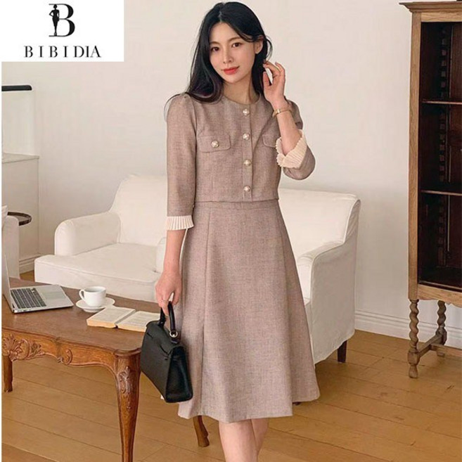 비비디아 2025 봄 가을 여성 7부 팔소매 고급원피스 A라인 원피스 하객룩 오피스룩 원피스 투피스느낌 5468
