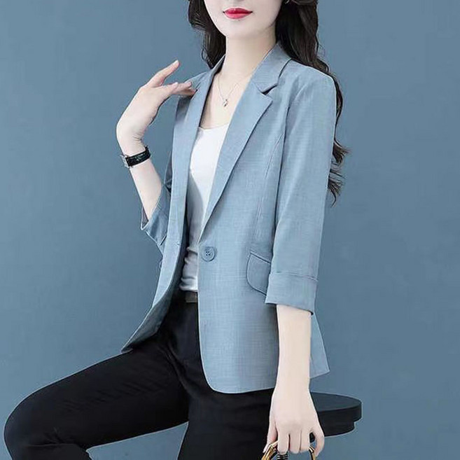 FANSYLI 여성 시폰 정장 재킷 빅사이즈 심플 슬림 면접 정장 재킷 하객룩 오피스룩 봄 여름 숏 얇은 자켓 X2602F28