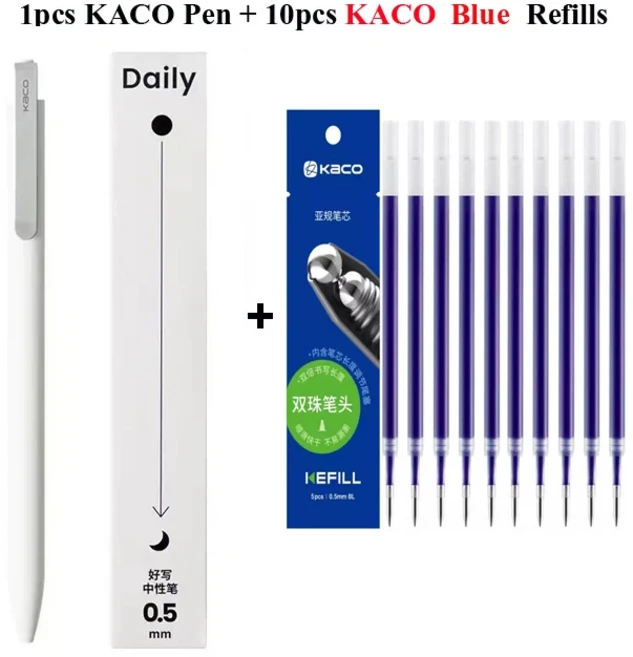 Kaco DAILY 젤 펜 0.5mm 총알 팁 서명 14세 이상를위한 생일 선물 손님 저널링 문구 사무용품, 08 White KACO BU Ink