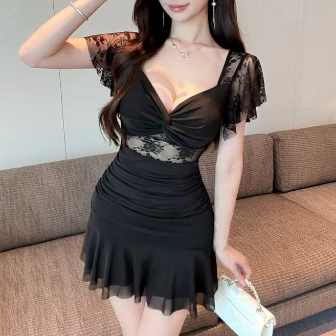 글램디브 포벨다 꼬임 유넥 여신 망사 미니원피스 AI1346