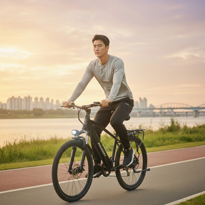 플라잉스 MTB 전기 자전거 전동 바이크 26인치 7단 출퇴근 배달 자토바이, 블랙, 경량스틸