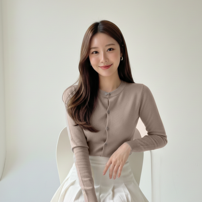 앤코 니트가디건 라운드넥 부드러운 여성가디건