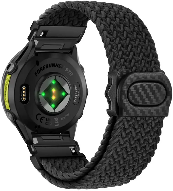 Garmin Forerunner 970 Quickfit 22mm 밴드용 탄성 나일론 플라스틱 버클 조절 가능한 스트랩, 01 Black