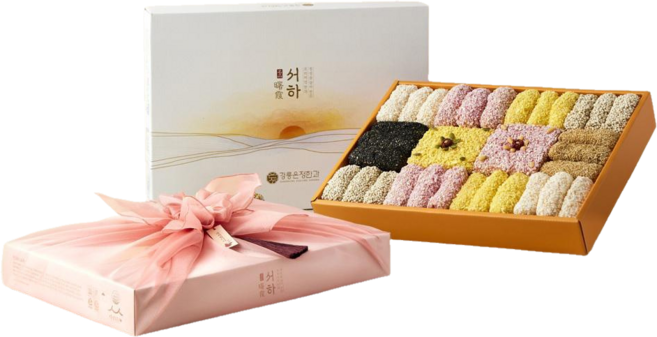 강릉은정한과 서하 2단 선물세트+보자기포장 쇼핑백 증정 (전통 유과 한과 명절선물 답례품 설날선물 추석선물 부모님선물 상견례선물), 800g, 1개, 크리스탈보자기+쇼핑백