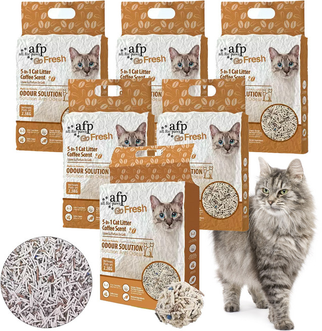 All For Paws 고양이 5in1혼합 두부모래 1.5mm 가는입자 변기에 버리는 먼지없는 모래, 6L, 6개, 커피향