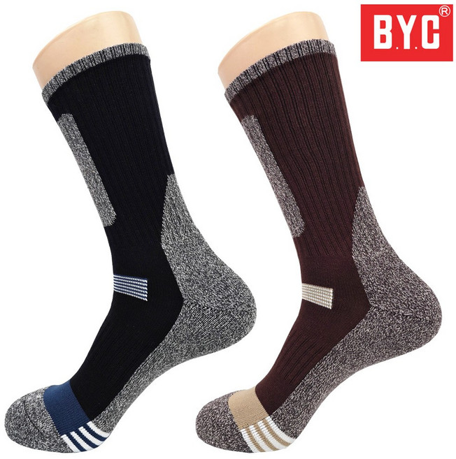 BYC 남성 쿠션 장목 등산양말 5켤레, BYC 남자 장목 등산양말, 브라운 5켤레, 브라운