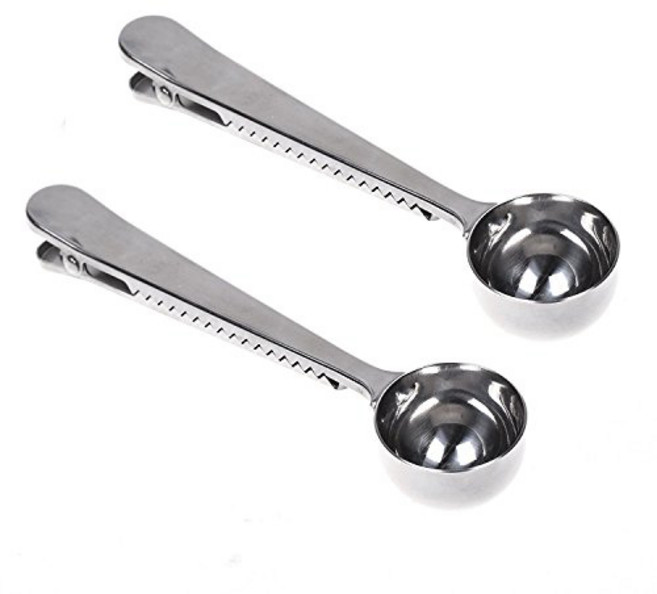 COSMOS 2 Pcs Stainless Steel Coffee Measuring Scoop Spoon with Bag Clip, 1개, Coffee Scoop
