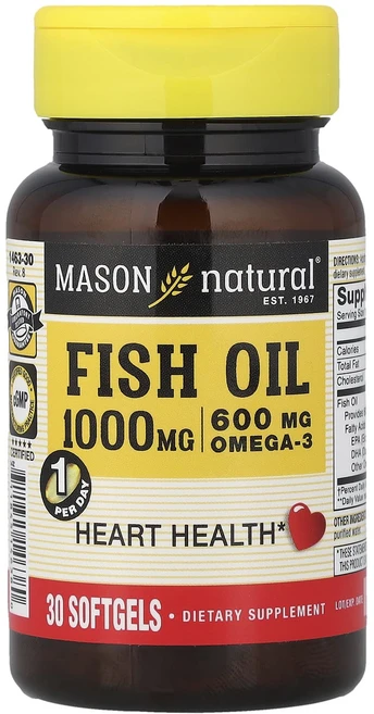 프리미엄상품 Mason Natural 피쉬 오일 1000mg 소프트젤 30정 부모님챙기세요, MasonNatural피쉬오일1000mg소프트젤30정, 1개 - 쿠팡