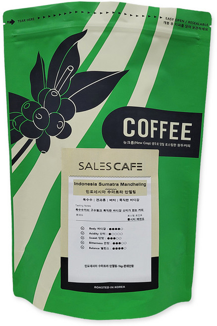 인도네시아 수마트라 만델링 1kg원두커피(SROC080FC1000A01), 굵게분쇄/커피메이커/핸드드립(D), 더치, 1kg, 1개