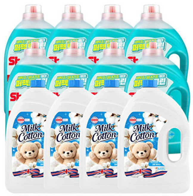 아토세이프 NEW 쉬슬러 퍼펙트 클린 에이프릴 3.05L 8개 + 밀크코튼 유연제 파우더향 3.06L 4개, 없음, 1개