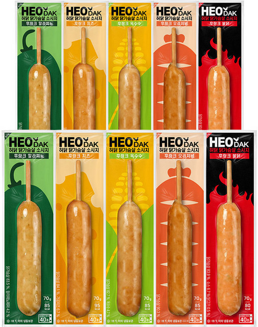 허닭 닭가슴살 소시지 후랑크 5종 혼합, 70g, 10개