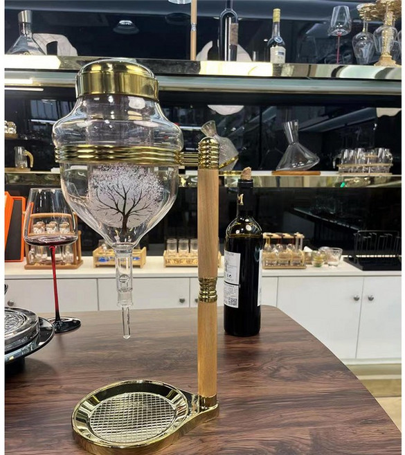 미니 사케디스펜서 일본술 고량주 와인쿨러 쿨러, 금색 와인잔 변색 꽃무늬 외관, 1개