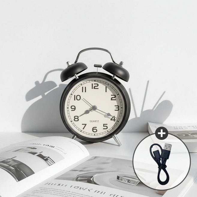 무이무이 레트로 무소음 알람 탁상시계, 블랙