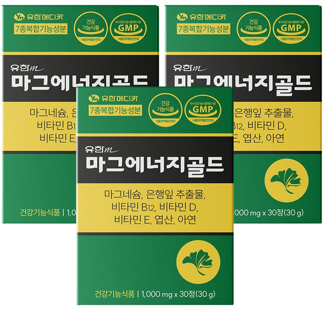 유한메디카 마그에너지골드 90정 마그네슘 350mg 은행잎 추출 영양제, 1개