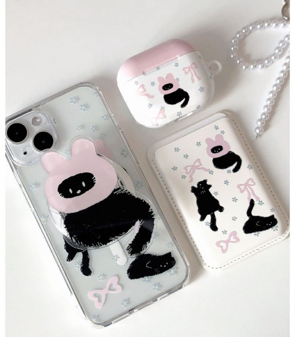 핑크 토끼 리본 맥세이프 케이스 폰케이스 카드 수납 지갑 키링 세트