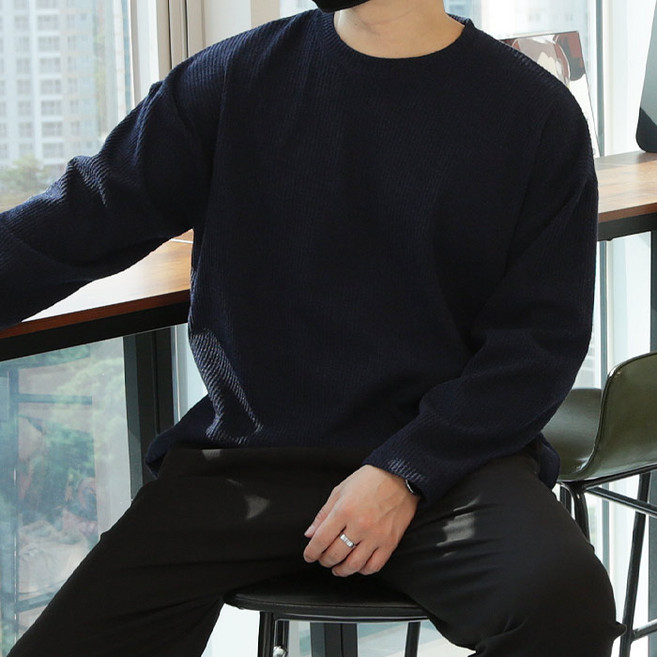 WAD 우기브로 남자 러버블 와플 라운드 긴팔티