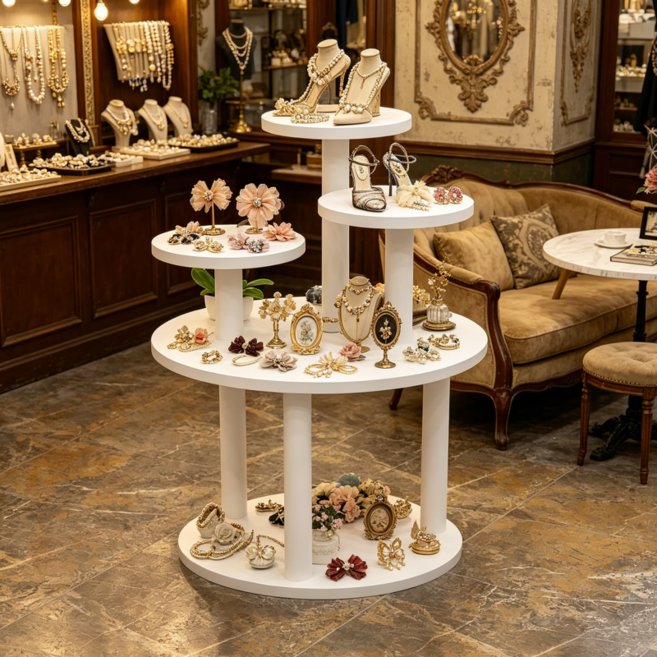 Zoomland 전시대 옷가게 신발 가방 액세서리 진열대 다기능 원형 정리대, 1개, 흰색