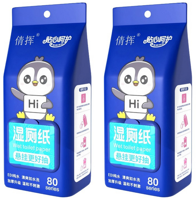 倩挥 湿厕纸 EDI纯水 加厚升级 温和不刺激 80抽, 2個, 160個裝, 700g