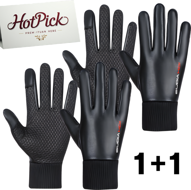 HotPick 방한 기모 오토바이 혹한기 겨울 스마트폰터치 장갑, 블랙(2개)