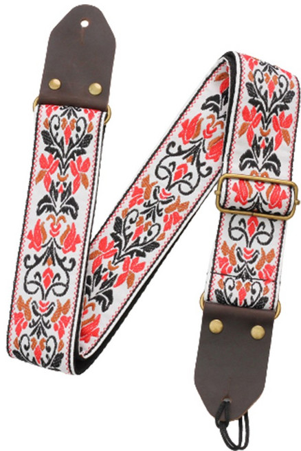 코네임 자수 일렉 베이스 통기타 어깨 멜빵 끈 스트랩 화이트 3W173, 1개