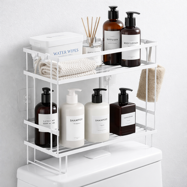 하스몰 변기위 욕실 다용도 무타공 공간활용 변기걸이 수납 선반 정리대, 화이트, 1개