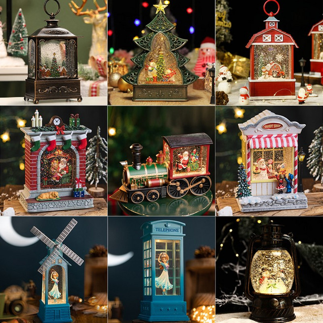 크리스마스 워터볼 오르골 공주 풍차 워터볼 스노우볼 LED 무드등 랜턴 인테리어 장식 소품 크리스마스선물용, 11.원형 랜턴 (눈사람)