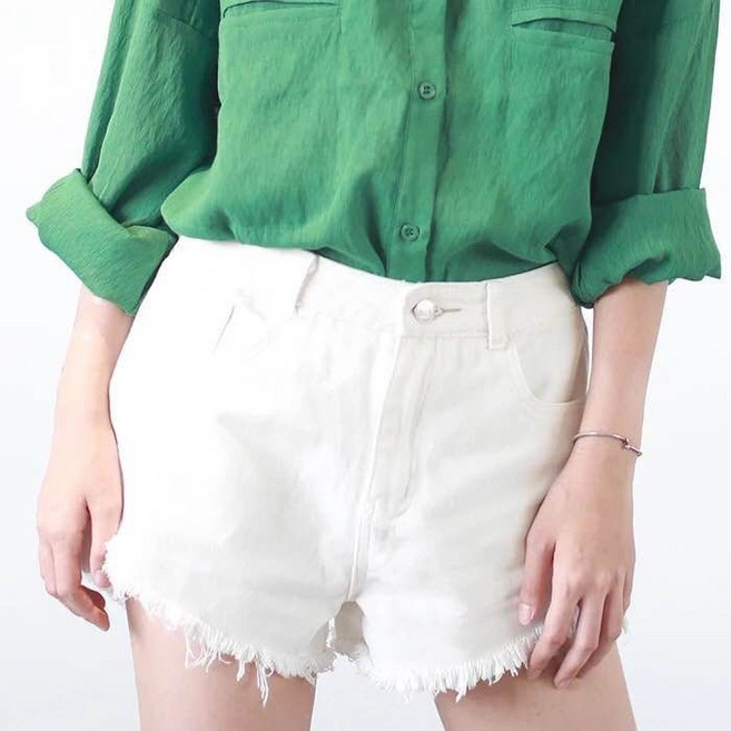 Qurora 大尺碼牛仔短褲女 寬鬆高腰闊腳熱褲