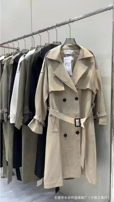 QSJ 拼接大翻領雙排釦風衣外套 附腰帶長版設計 英倫風格多色可選