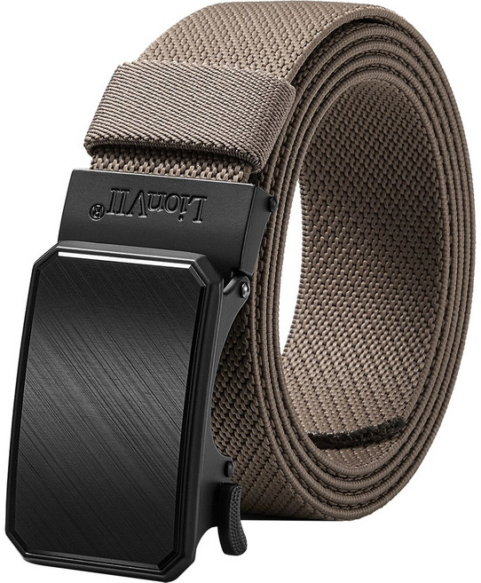 LionVII 남성용 탄성 자동 래칫 벨트 - 신축 직조 스트랩 / 금속 합금 브러시드 버클 / 정장 캐주얼 / 75~115cm(28~46인치) 허리 사이즈 조절 가능