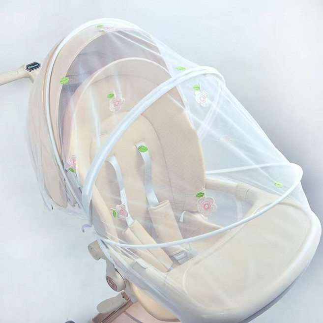 명신 키키 망사 자수 디럭스 휴대용 유모차 모기장, 1개, 꽃