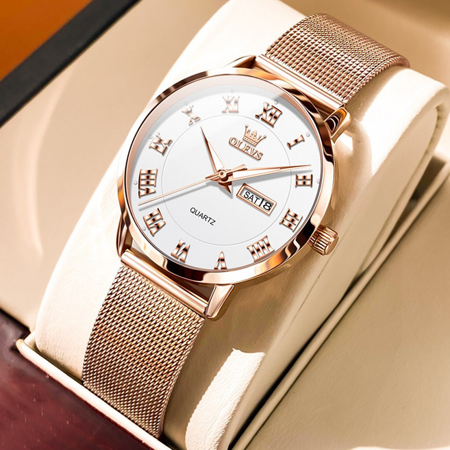 OLEVS 여성손목시계 정품쿼츠 럭셔리 명품 워터프루프 야광 메탈시계