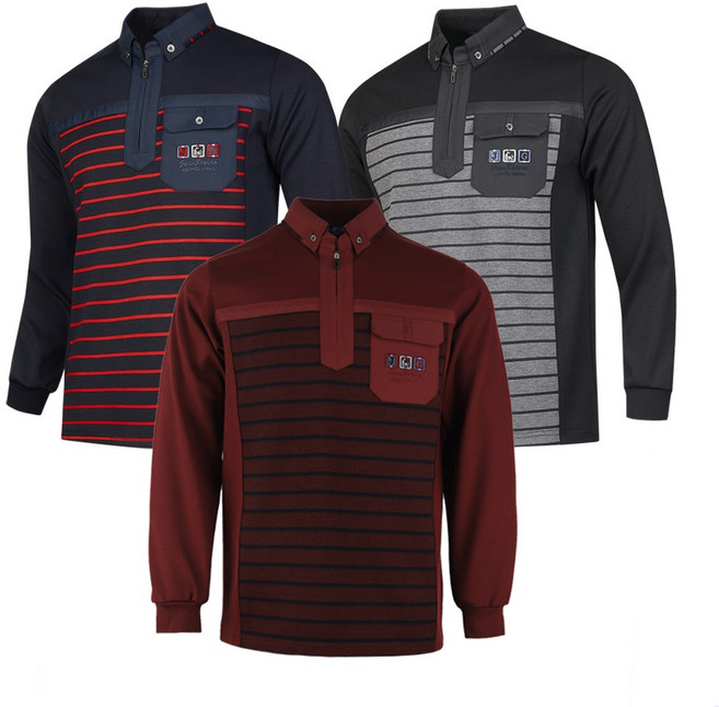 중년 남성 가을 겨울 기모 티셔츠 배색 분또티