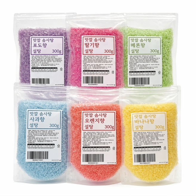 [당일발송] (유치원추천) 천연 6종 솜사탕설탕 6가지 맛 풀세트 딸기 바나나 포도 메론 오렌지 사과, 1세트