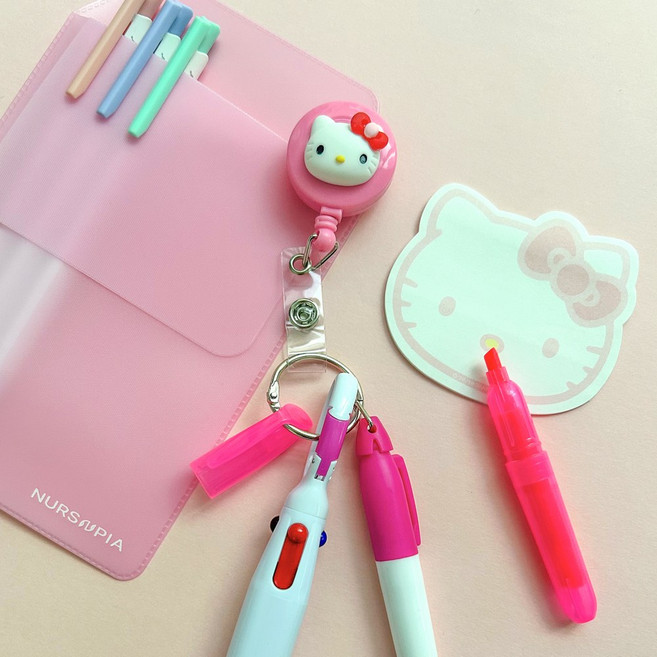 시나모롤 캐릭터 3in1 펜 릴홀더 간호사 펜 테이프걸이 간호사용품, 핑크키티3in1, 1개