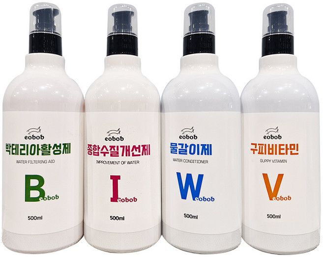 EOBOB 물갈이제 종합수질개선제 구피비타민 박테리아 활성제 4종 500ML 총 2000ML, 4개