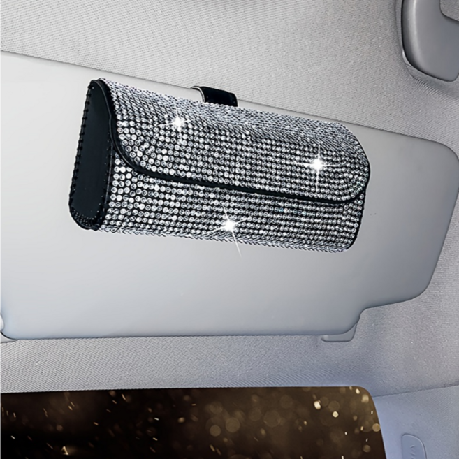 블링블링 큐빅 차량용 클립형 선글라스 안경 케이스, 1개, 화이트