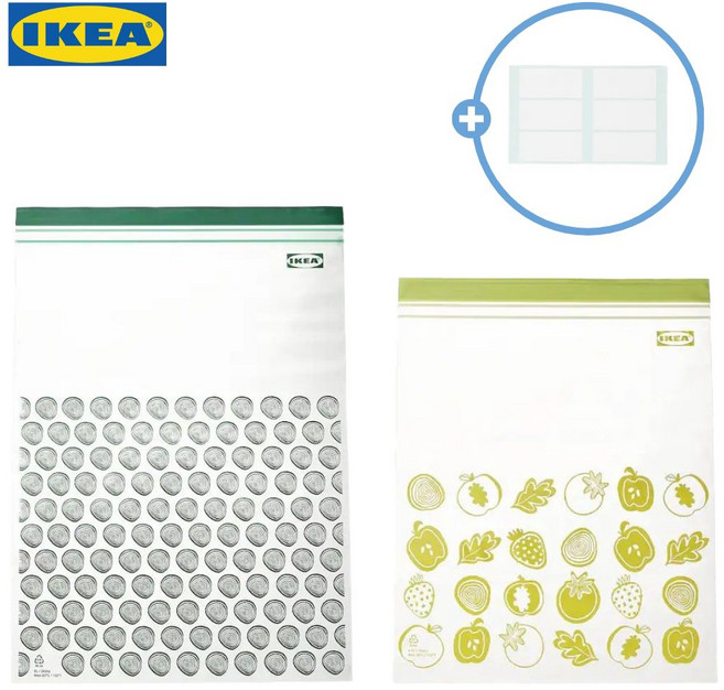 [무 료배송] 이케아 지퍼백 특대형 그린15개+연두15개+접착메모지 세트, 1세트, 1세트