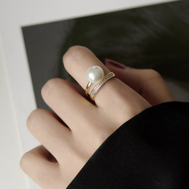 여성 클래식 미니 진주 더블 오픈 링 반지 A2596