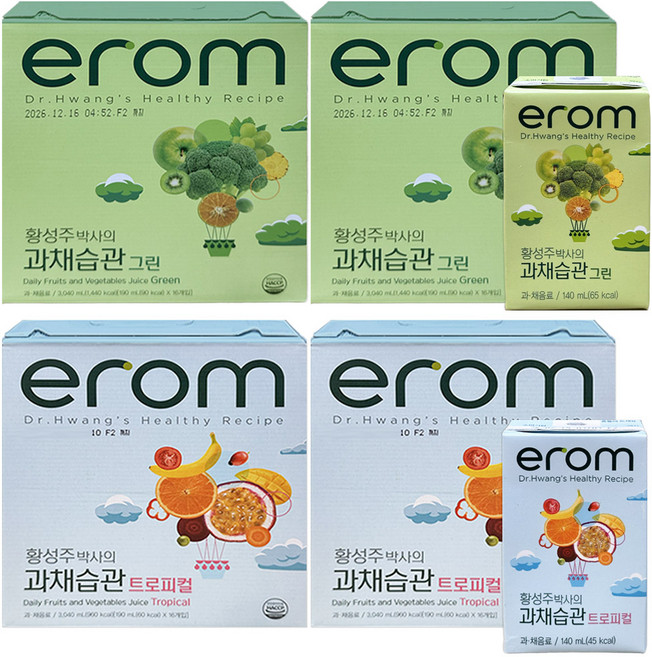 이롬 황성주박사의 과채습관 그린 32팩+ 트로피컬 32팩, 64개, 190ml