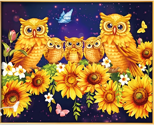 씨엘 보석십자수 개인소장용(작품용) 집들이 고급선물 격이 다른 원터치 프리미엄액자 40*50cm 부엉이 해바라기, KS001-부엉이 가족 사랑, 1개