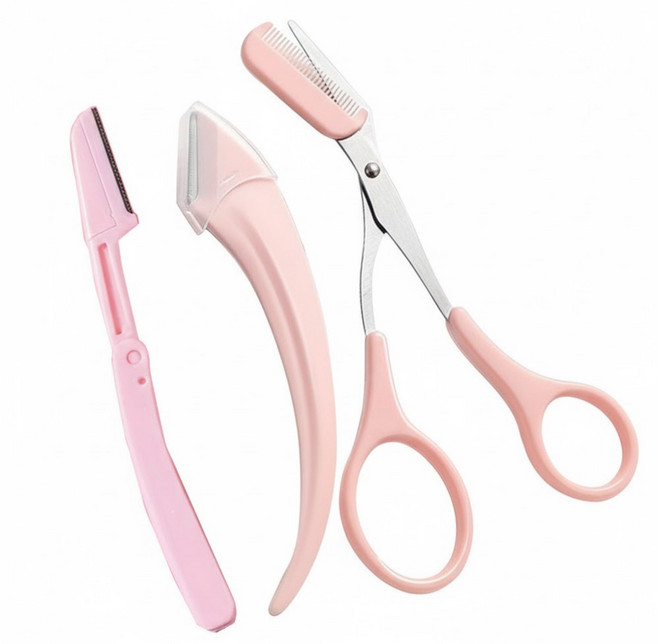 이지앤코 시그니쳐 빗달린 눈썹가위 눈썹칼 3P, 3개, 핑크