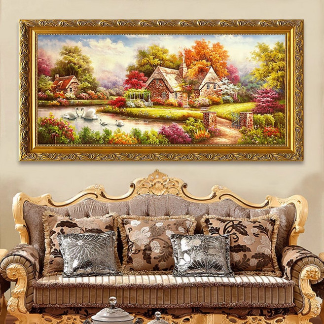 아늑하고 평안한 숲속 작은 마을 풍경화 대형 보석십자수 트레이 펜 고체풀 도구 세트, 180x80cm, 1개