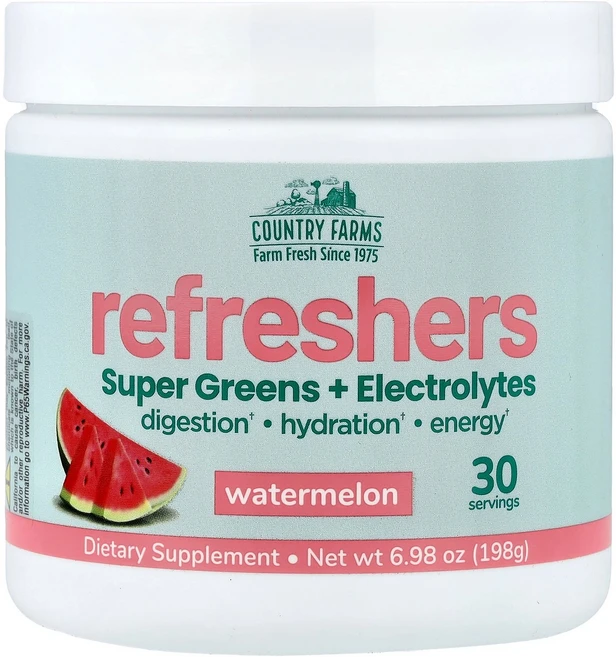 Country Farms Refreshers Super Greens + Electrolytes Watermelon 6.98 oz 198 g, Country Farms, Refreshers, Sup, 1개, 198g - 쿠팡