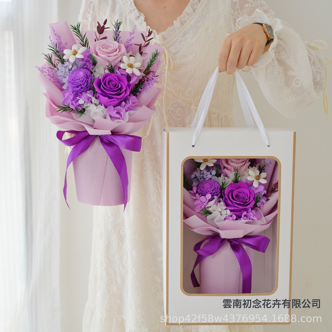永生玫瑰花花束節日禮物成品三朵小花束永生花成品禮盒 永生花, 12款 櫥窗禮盒:1個