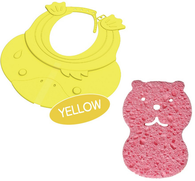 앙쥬 탄력 샴푸캡 + 퍼펙션 목욕스펀지, 1세트, 옐로우(샴푸캡)+핑크(목욕스펀지)